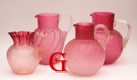 Cranberry Crackle glass jugs